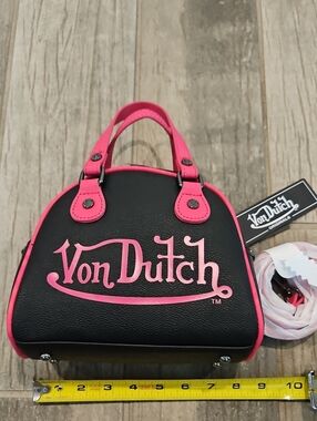 Von Dutch Black and Hot Pink Mini Bowling Hand Bag